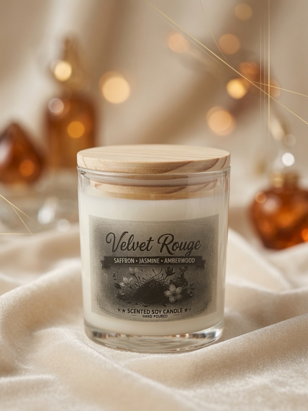 9oz Velvet Rouge Soy Candle Saffron Jasmine Amber Cedarwood Scent